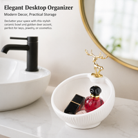 Deer Key Bowl, Modern Ceramic Jewelry Dish with Figurine, Desktop Trinket Storage for Console Table