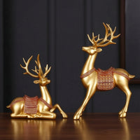Tabletop Deer Figurines Sculptural Deer Figurine Ornate Sculptures with Antlers Gold-Trimmed for Living Room, Entryway, Mantel, TV Cabinet
