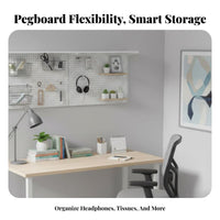 Space-Saving Rail-Mounted Pegboard System Customizable Layout Organizer Rack adaptable Use Household Storage Modern aesthetic for DIY aficionados, Homeowners, Students, Study Room, Home Office, Bedroom, Kitchen
