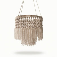 Handmade Pendant Lampshade with Fringe Woven Macrame Lampshade Knotted Bohemian Hanging Lamp Natural for Bedroom