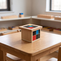Child-Centered Cube Sensorial Wooden Cube Colorful Geometric Puzzle for Preschool, Classroom