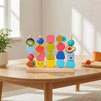 Stacking Toy with Threading Cords Educational Wooden Stacking Toy Colorful Preschool for Toddlers, Playroom, Classroom