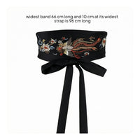 Wide Bird Embroidered Waist Belt Tie Closure Embroidered Waist Belt