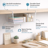 Hanging Basket for Kitchen Cupboard Storage with No Installation Required, Iron Under Shelf Organizer for Wardrobes and Desks