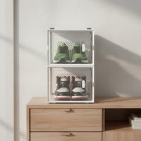 Dust-Proof Stackable Shoe Box Space Saving Clear Plastic Shoe Box Easy to Assemble Sneaker Display Case Sturdy for Sneakerheads, Closet, Entryway, Dorm Room