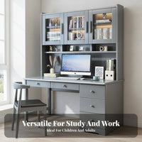 Wooden Desk Bookshelf Combo Multi-Functional Unified Computer Desk and Bookcase Versatile Solid Wood Writing Table with Cabinets for Teens, Bedroom
