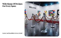 Stainless Steel Stanchion Post Heavy Duty Base Queue Line Barrier Elegant Design VIP Rope Stanchion 4-Way Connection for Exhibition Organizers, Business Owners, Hotels, Shopping Malls, Theaters, Museums
