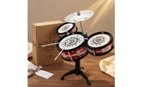 White Drumheads Kids Floor Drum Instrument Red Drums Standing Toy Drum Set Black Stand Star Print for Children