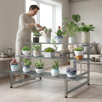 Stainless Steel Multi-Tier Plant Stand for Balcony Outdoor Garden, Integrated Floor-Standing Flower Pot Rack for Succulents and Greenery