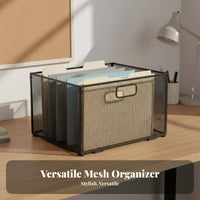 Multi-Functional Foldable File Holder Space-Saving Metal Mesh File Box Long-Lasting Metal Mesh Filing Crate Portable for Students, Teachers, Homeowners, Desk, Study Room, Classroom