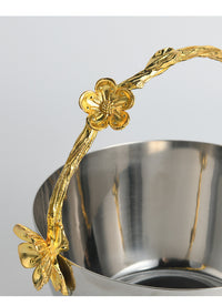 Nordic Light Luxury Silver Stainless Steel Fruit Tray with Plum Blossom Ice Bucket Ornament