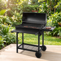Briquette Bbq with Adjustable Tray Outdoor Briquette Grill with Side Shelf Barbecue with Side Shelf for Backyard Cooks, Patio, Camping