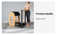 Oak Wood Construction Pilates Ladder Barrel Core Strengthening Wooden Exercise Barrel High-Density Padded Cushion Home Workout Machine Improves Flexibility for Beginners, People with Sedentary Lifestyles, Adults, Stretching, Gym