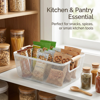 Wire Storage Baskets with Handles, Kitchen Storage Baskets, Black Wire Basket with Handles, Metal Storage Baskets, Pantry Organizer Bins