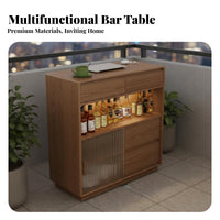 Space-Saving Extendable Bar Table Ample Storage Solid Wood Home Bar Unit Modern Aesthetic Extendable Sideboard Table Adjustable Shelves for Apartment Dwellers, Homeowners, Couples, Small Areas, Balcony, Living Room, Entryway