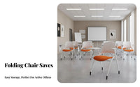 Foldable Rolling Chair with Writing Tablet Space Saving Ergonomic Mesh Back Chair Padded Seat Conference Seating Easy to Clean for Meeting Participants, Event Attendees, Distant Employees, Training Room, Classroom, Lecture Hall, Study Area
