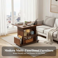 Foldable Tabletop Rolling End Table Movable with Wheels Convertible Storage Table Multi-Functional Household Furniture Space-Saving Design for Apartment Dwellers, Homeowners, Students, Living Room, Bedroom, Home Office