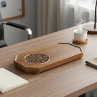 Minimalist Design Walnut Finish Tea Platter Compact Size Dry Brew Tea Tray for Home, Office