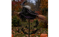 Halloween Kinetic Wind Rotator with Witch Rotating Witch Wind Rotator Spooky Yard Art Whimsical for Pathway