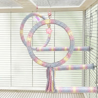 Rope Swing Parrot Swing Toy with Bells, Hoop Swing Perch for Budgie, Cockatiel, and Lovebird, Small Bird Cage Accessory