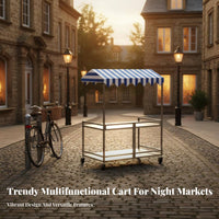 Folding Vendor Cart Easy Assembly Street Push Cart with Awning Versatile Use Foldable Market Stall for Vendors, Outdoor Events, Festivals, Craft Shows