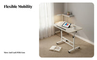 Multi-Functional Mobile Bedside Laptop Stand Space Saving Rolling Bedside Table On Wheels Adjustable C-Shaped End Table Stable Structure for Distant Workers, Professionals, Apartment Dwellers, Bedroom, Home Office, Dorm Room, Small Areas