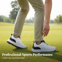 Waterproof Golf Shoes Microfiber Leather Upper Cleatless Golf Shoes Anti-Slip Sole Athletic Footwear for Athletes, Driving Range, Outdoor, Casual Wear