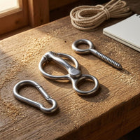 3 Pieces Stainless Steel Horse Tie Hardware Polished Silver Finish Threaded Eye Bolt Hinged Connector Coiled Snap Hook Rounded Loop for Stable, Post