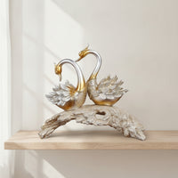 Swan Figurine with Curved Base Elegant Gilded Waterfowl Decor Carved Ornament for Homeowners, Entryway, Wedding, Housewarming