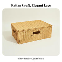 Woven Container with Handles Decorative Design Shelf Basket Sturdy Frame