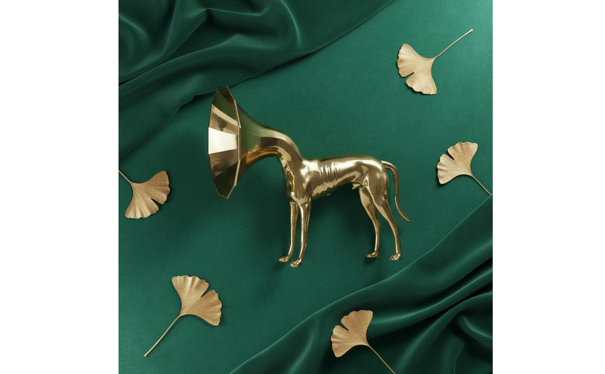 Horned Canine Sculpture Statue Mirror Finish Golden Canine Sculpture Premium Resin Home Decor for Living Room