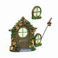 Whimsical Design Miniature Tree Door and Panes Kit Weather Resistant Luminous Fairy House Tree Decor Easy to Install Garden Decoration for Yard
