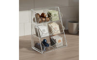 Space-Saving Acrylic Coffee and Tea Organizer Easy Reach Tea Bag and Sugar Packet Organizer Detachable Bins for Office Breakroom, Pantry