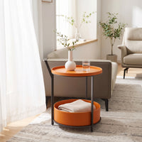 Rolling Side Table with Shelf Round Mobile Side Table 2-Tier for Living Room