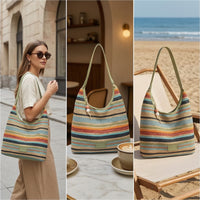 Lightweight Straw Tote with Tassel Casual Beach Tote with Tassel Soft Handbag Comfortable for Women