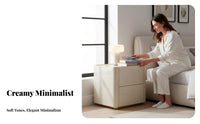 Minimalist Design Curved 2-Drawer Cabinet Modern Aesthetic Bedside Table even Finish Nightstand Rounded Corners for Homeowners, Apartment Dwellers, Adults, Bedroom, Next to Bed, Office, Hallway