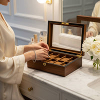 Watch and Jewelry Organizer Box Elegant Wood Grain Coating 2-Layer Watch and Jewelry Holder Soft Velvet Lining for Men