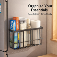 Fridge Organizer Wall Mounted Rack, Side Storage for Dorm Room & Apartment Kitchen Organization, Versatile for Students, Drill Installation Option