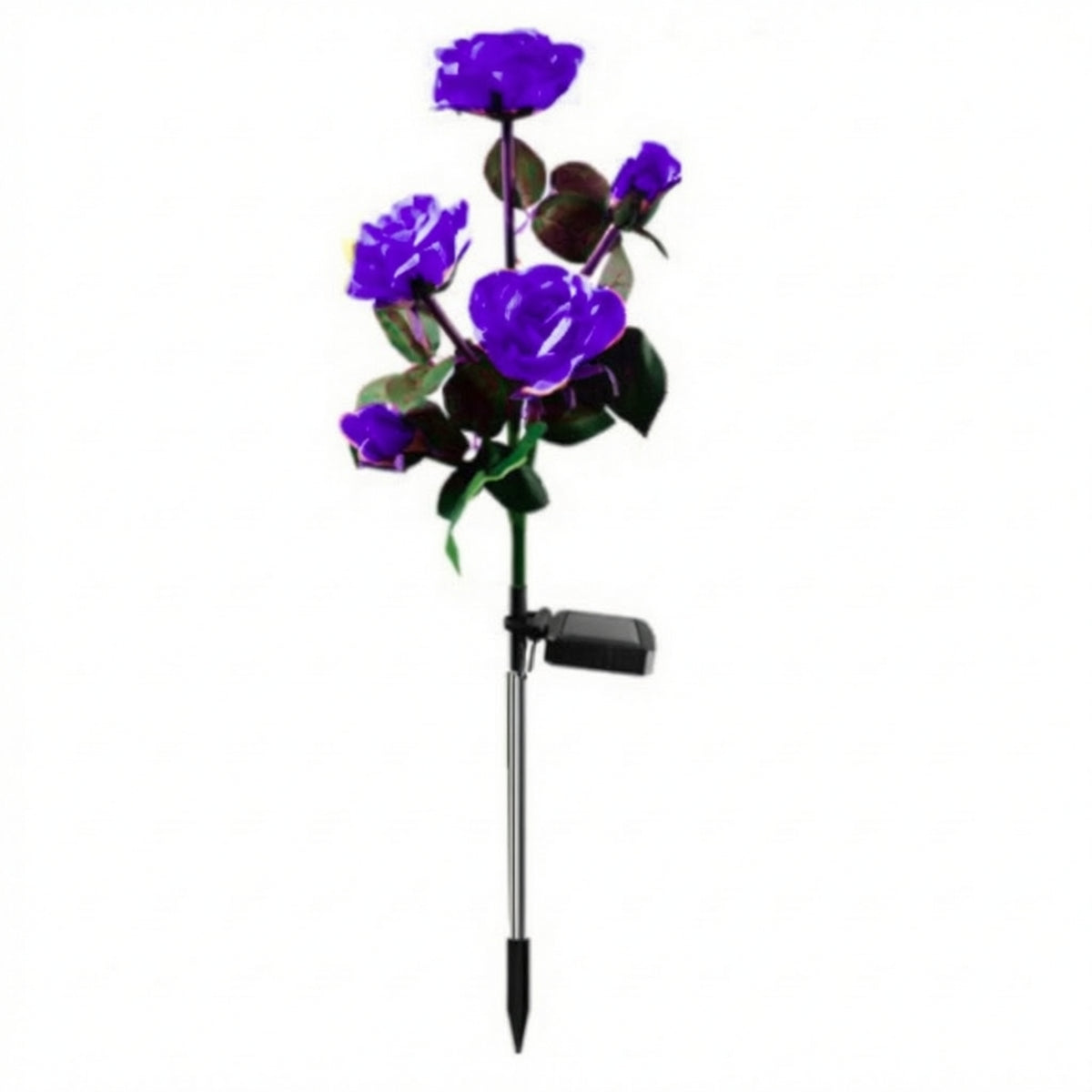 Solar-Powered 5-Head Rose Flower Garden Light with Ground Stake