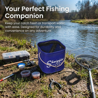 Collapsible Fishing Bucket with Rope, Waterproof PVC Coated Foldable Water Bucket for Fish Care, Portable Leakproof Cylindrical Design