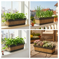 Plastic Planter with Faux Wood Grain Low-Height Rectangular Planter Rustic Flower Box Farmhouse for Gardeners