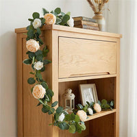 Artificial Rose Vine with 36 Champagne Pink Peony Heads for Home and Outdoor Decor