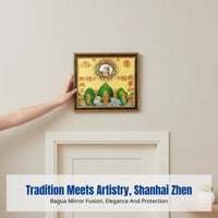 Round Convex Bagua Mirror Hanging, Shanhai Town Decor, Hand-Painted Metal Art, Indoor Outdoor Accent