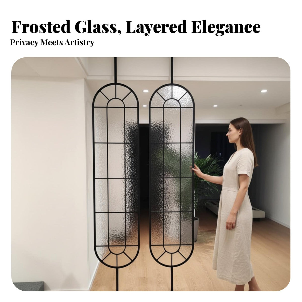 French Design Rotate Ing Glass Panel Rotatable Partition Screen Light Luxury Design Room Divider Arched Frame for Homeowners, Office Workers, Students, Entryway, Bedroom, Studio Apartment, Restaurant