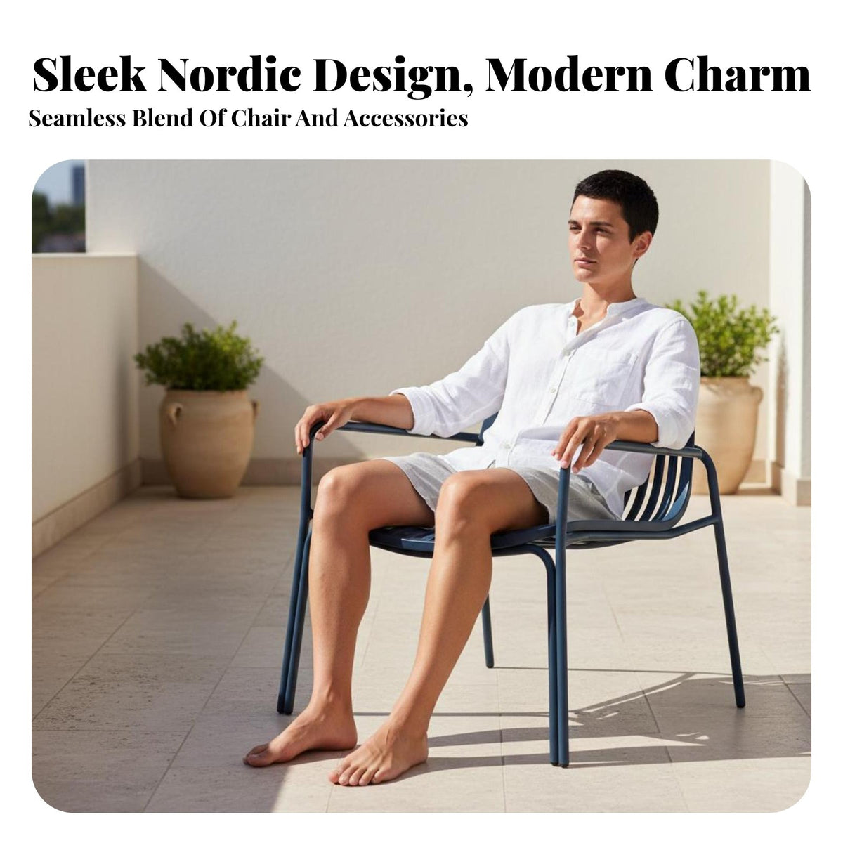 Comfortable Seating Nordic Design Accent Chair Weather-Resistant Minimalist Balcony Chair Sturdy and Long-Lasting Metal Frame Armchair Easy to Clean for Cafe Owners, Homeowners, Adults, Coffee Shop, Living Room, Garden, Reception Area