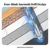 Dry Drilling Capable Four-Blade Concrete Drill Bit Wear-Resistant Serrated Tile Drill Bit Hard Alloy Steel for Homeowners, Maintenance Work