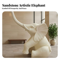 Floor-Standing Elephant Sculpture Good Fortune Symbol Sandstone Elephant Figure Handcrafted Outdoor Decoration for Decorators, Hotel Lobby, Storefront
