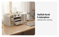 Desktop Book Rack with Drawer Stable Structure Tabletop Shelf Versatile Use