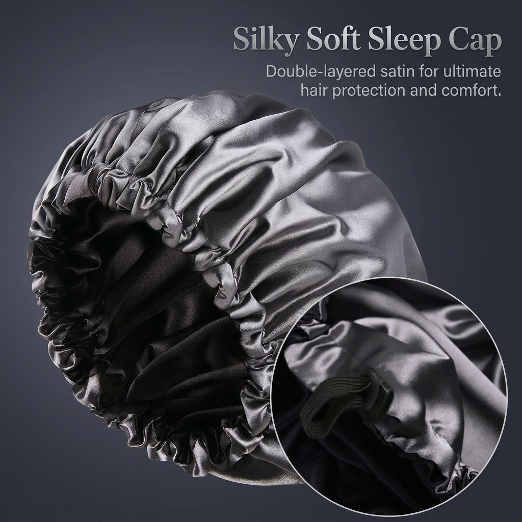 Satin Sleep Bonnet for Large Adjustable Double Layer for Women, Reversible Cap with Edge