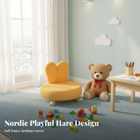 360° Swivel Wheels Bunny Ear Floor Chair Ergonomic Design Low Stool High-Density Foam Cushion children's Furniture Soft Fleece Texture for Toddlers, Adults, Parents, Living Room, Playroom, Bedroom, Entryway
